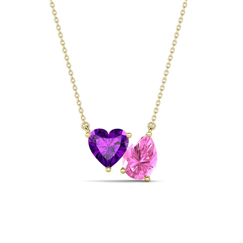 Zuri 1.58 ctw Heart Shape Amethyst with Pear Shape Created Pink Sapphire Toi Et Moi Women Pendant Necklace 