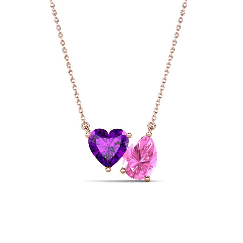 Zuri 1.58 ctw Heart Shape Amethyst with Pear Shape Created Pink Sapphire Toi Et Moi Women Pendant Necklace 