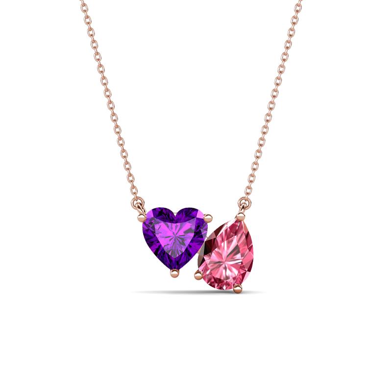 Zuri 1.38 ctw Heart Shape Amethyst with Pear Shape Pink Tourmaline Toi Et Moi Women Pendant Necklace 