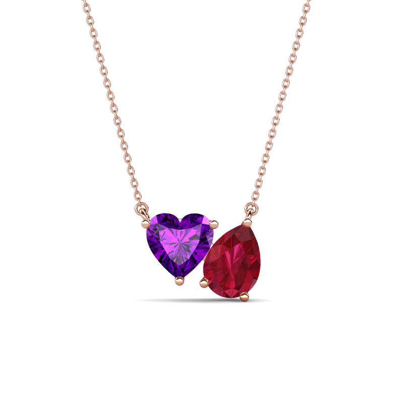 Zuri 1.63 ctw Heart Shape Amethyst with Pear Shape Created Ruby Toi Et Moi Women Pendant Necklace 