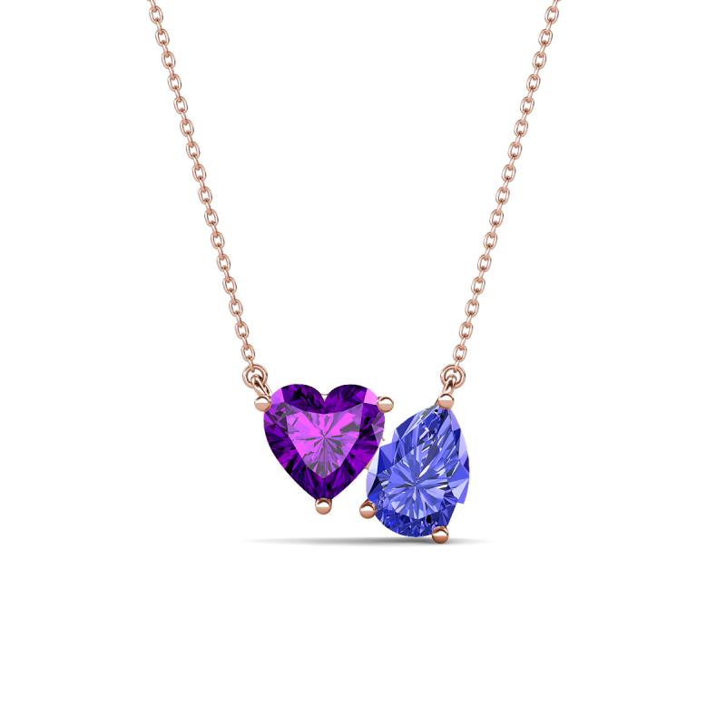 Zuri 1.43 ctw Heart Shape Amethyst with Pear Shape Tanzanite Toi Et Moi Women Pendant Necklace 