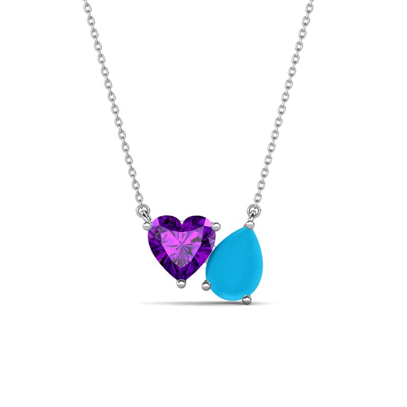 Zuri 1.03 ctw Heart Shape Amethyst with Pear Shape Turquoise Toi Et Moi Women Pendant Necklace 