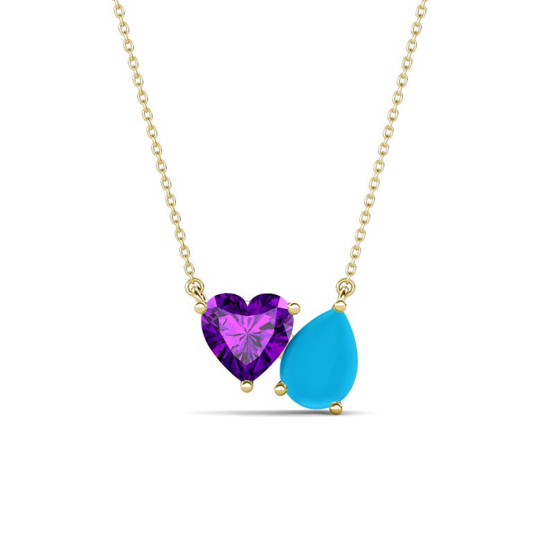 Zuri 1.03 ctw Heart Shape Amethyst with Pear Shape Turquoise Toi Et Moi Women Pendant Necklace 