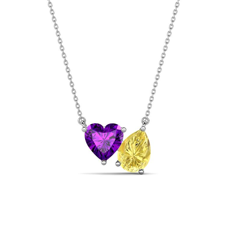 Zuri 1.58 ctw Heart Shape Amethyst with Pear Shape Created Yellow Sapphire Toi Et Moi Women Pendant Necklace 