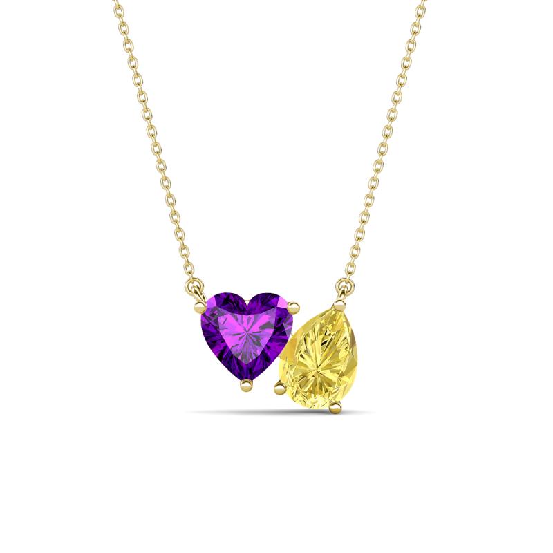 Zuri 1.58 ctw Heart Shape Amethyst with Pear Shape Created Yellow Sapphire Toi Et Moi Women Pendant Necklace 