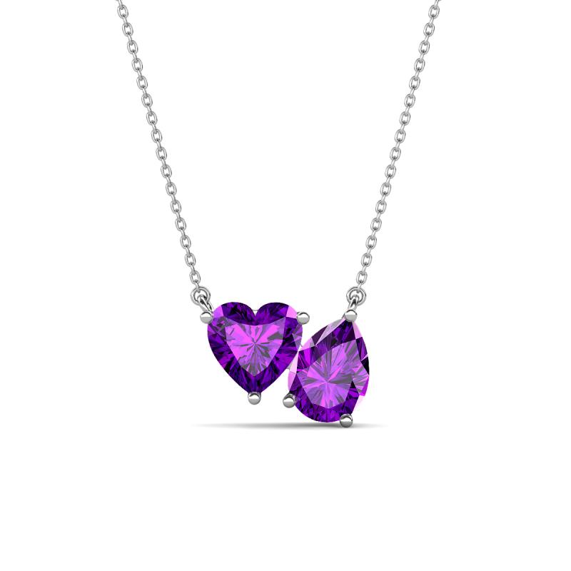 Zuri 1.33 ctw Heart with Pear Shape Amethyst Toi Et Moi Women Pendant Necklace 