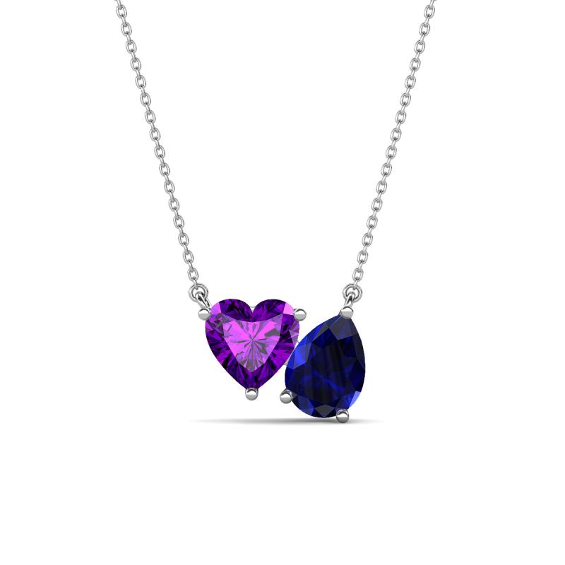Zuri 1.58 ctw Heart Shape Amethyst with Pear Shape Created Blue Sapphire Toi Et Moi Women Pendant Necklace 