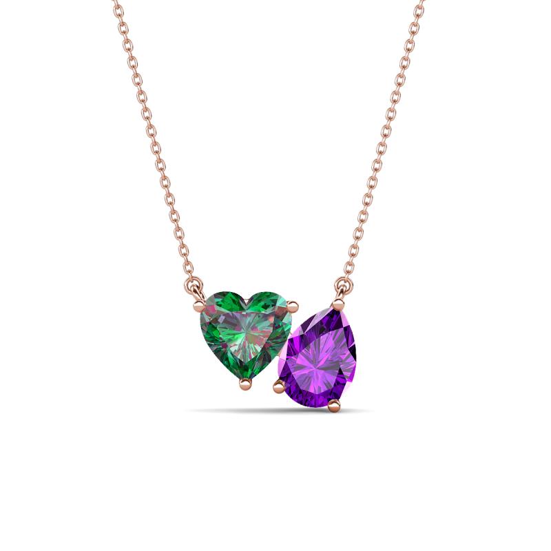 Zuri 1.40 ctw Heart Shape Created Alexandrite with Pear Shape Amethyst Toi Et Moi Women Pendant Necklace 