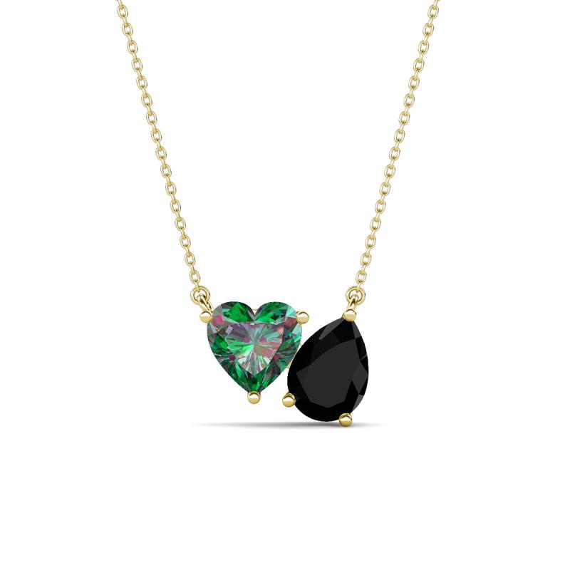 Zuri 1.45 ctw Heart Shape Created Alexandrite with Pear Shape Black Onyx Toi Et Moi Women Pendant Necklace 