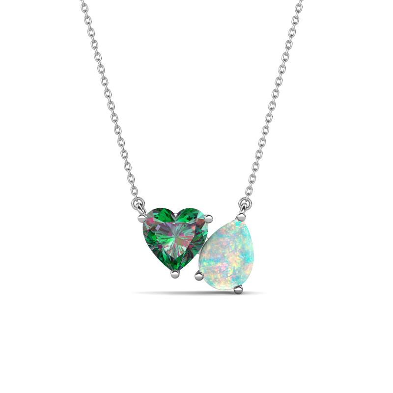 Zuri 1.10 ctw Heart Shape Created Alexandrite with Pear Shape Opal Toi Et Moi Women Pendant Necklace 