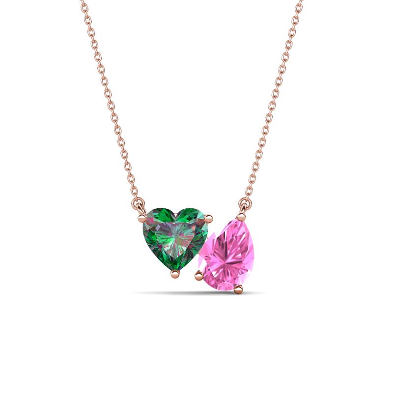 Zuri 1.65 ctw Heart Shape Created Alexandrite with Pear Shape Created Pink Sapphire Toi Et Moi Women Pendant Necklace 