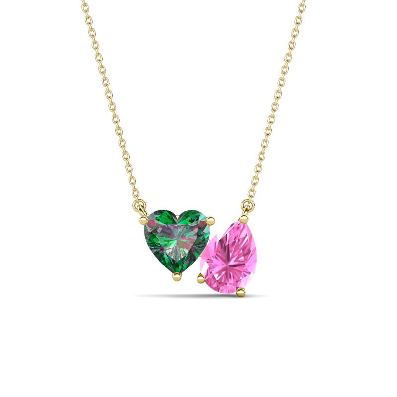 Zuri 1.65 ctw Heart Shape Created Alexandrite with Pear Shape Created Pink Sapphire Toi Et Moi Women Pendant Necklace 