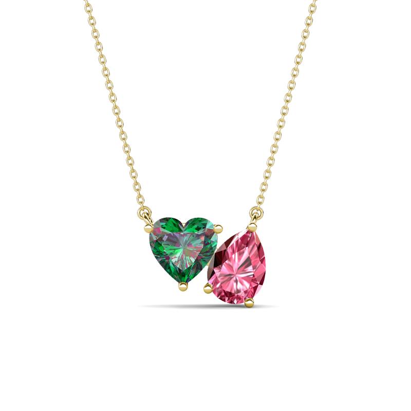 Zuri 1.45 ctw Heart Shape Created Alexandrite with Pear Shape Pink Tourmaline Toi Et Moi Women Pendant Necklace 