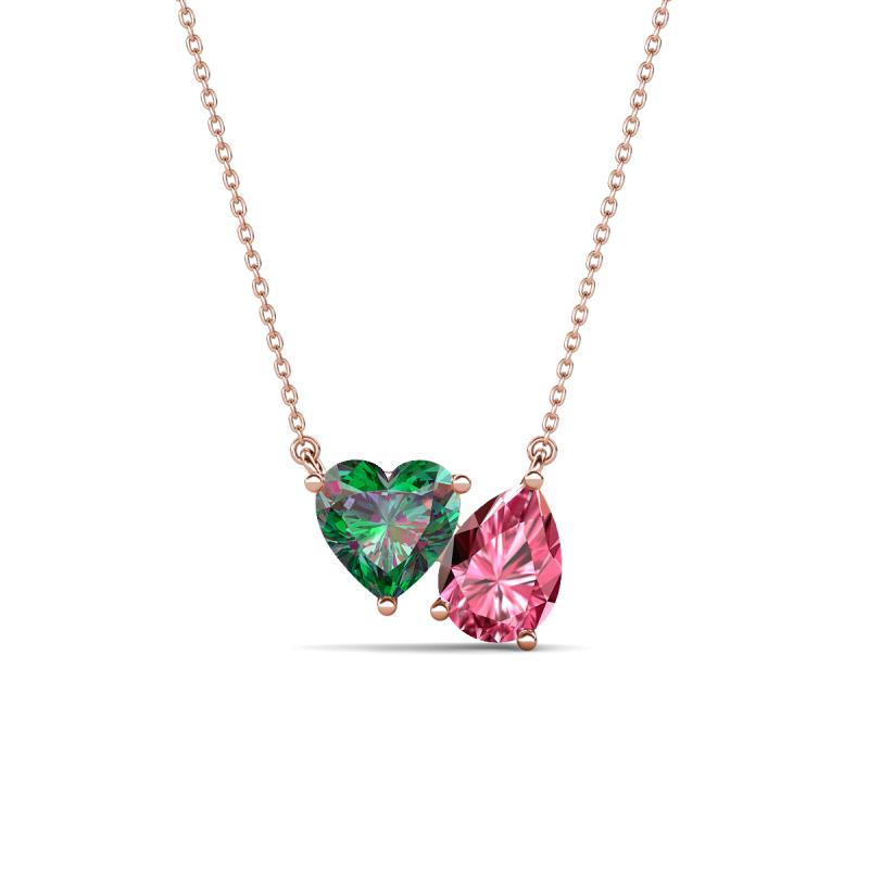 Zuri 1.45 ctw Heart Shape Created Alexandrite with Pear Shape Pink Tourmaline Toi Et Moi Women Pendant Necklace 