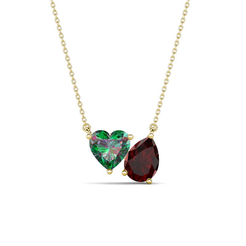 Zuri 1.65 ctw Heart Shape Created Alexandrite with Pear Shape Red Garnet Toi Et Moi Women Pendant Necklace 