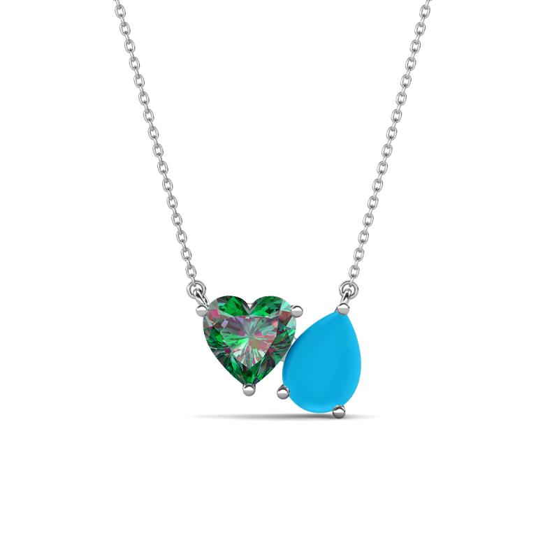 Zuri 1.10 ctw Heart Shape Created Alexandrite with Pear Shape Turquoise Toi Et Moi Women Pendant Necklace 