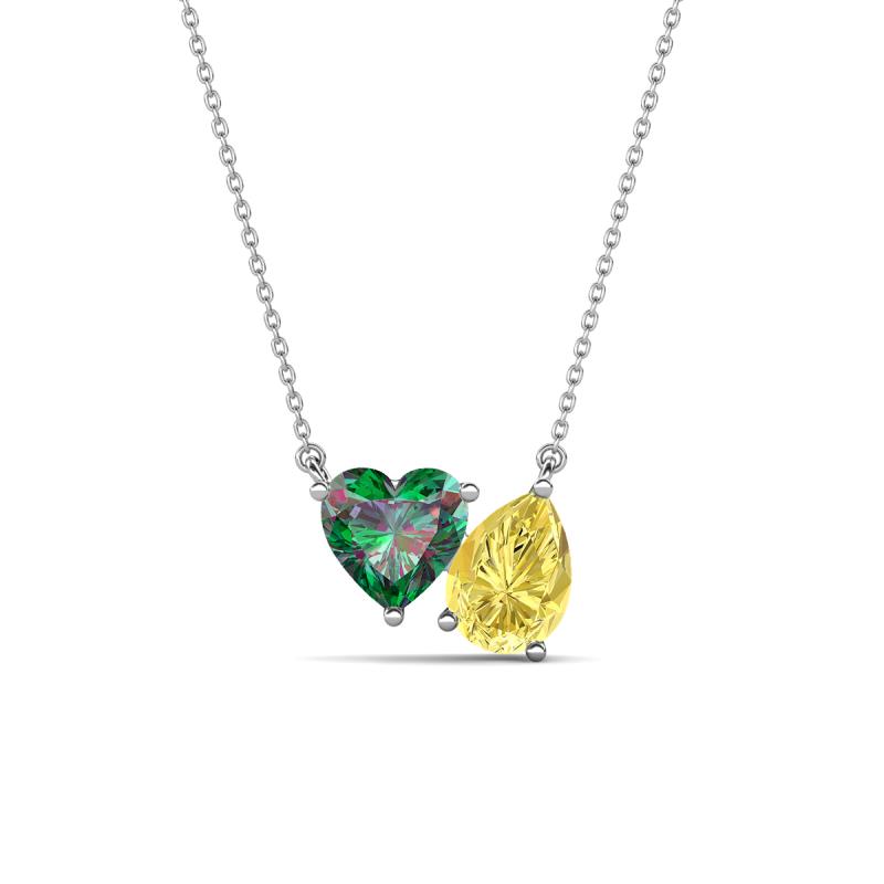 Zuri 1.65 ctw Heart Shape Created Alexandrite with Pear Shape Created Yellow Sapphire Toi Et Moi Women Pendant Necklace 