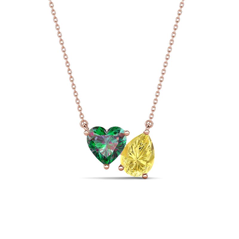 Zuri 1.65 ctw Heart Shape Created Alexandrite with Pear Shape Created Yellow Sapphire Toi Et Moi Women Pendant Necklace 