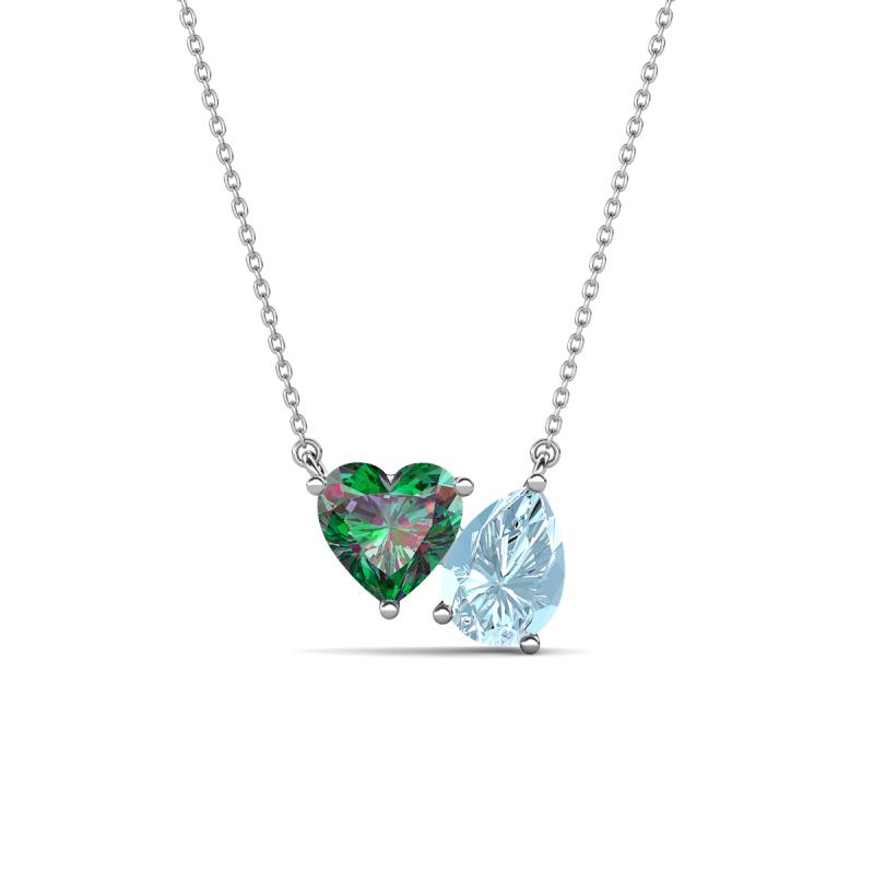 Zuri 1.35 ctw Heart Shape Created Alexandrite with Pear Shape Aquamarine Toi Et Moi Women Pendant Necklace 