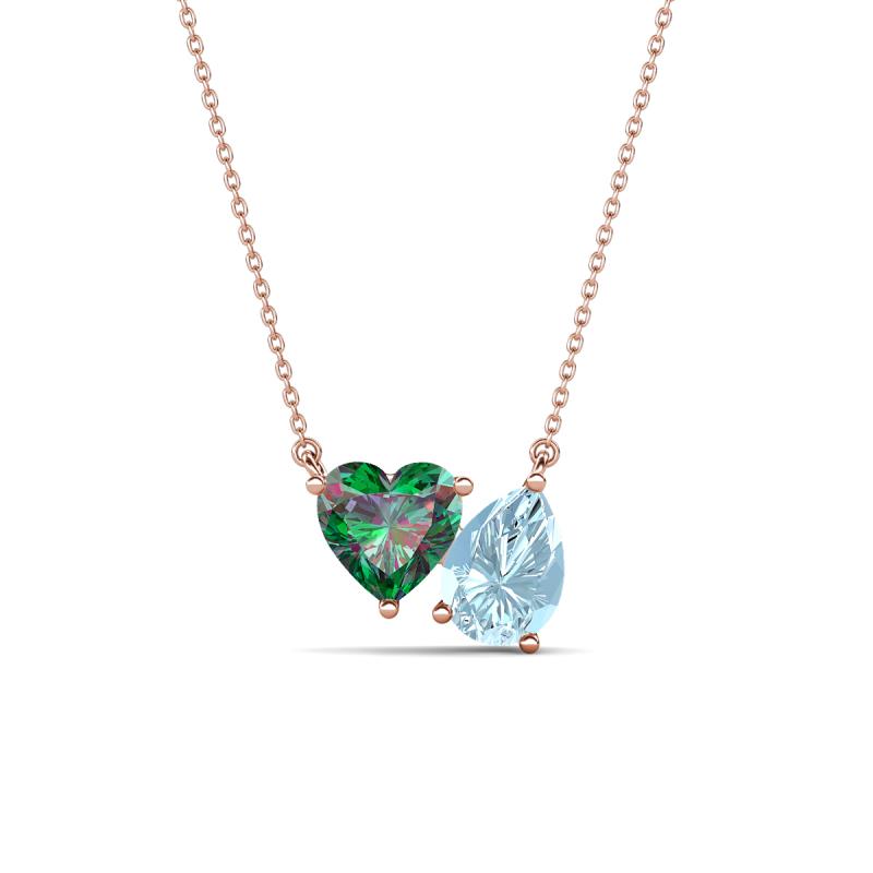 Zuri 1.35 ctw Heart Shape Created Alexandrite with Pear Shape Aquamarine Toi Et Moi Women Pendant Necklace 