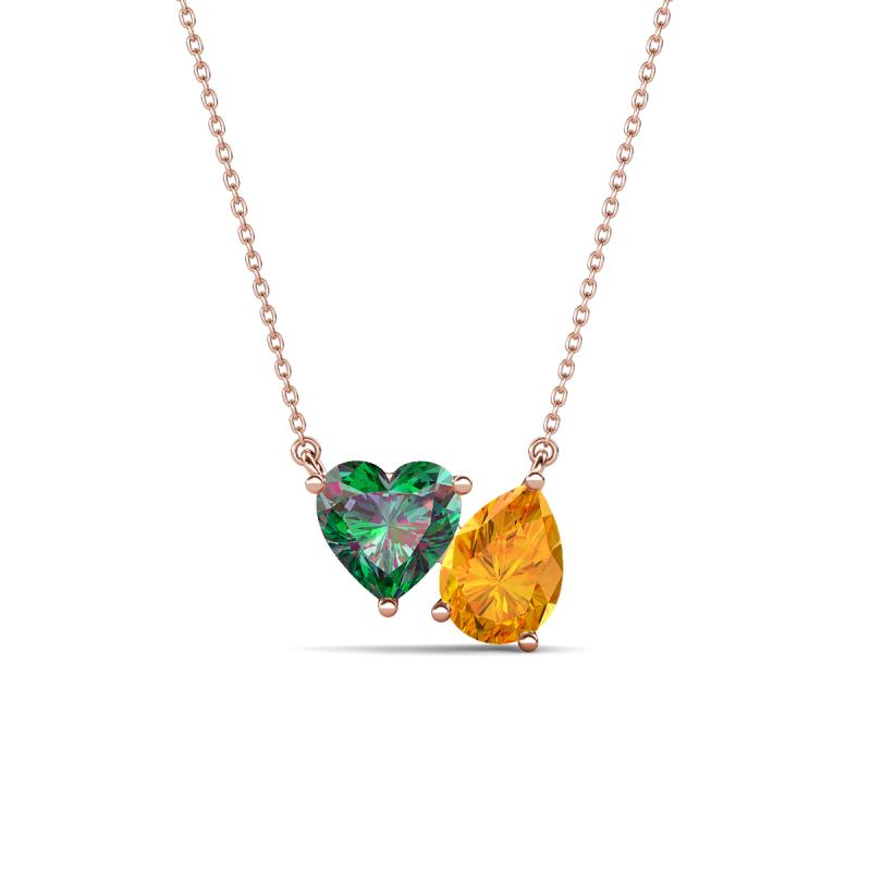 Zuri 1.40 ctw Heart Shape Created Alexandrite with Pear Shape Citrine Toi Et Moi Women Pendant Necklace 