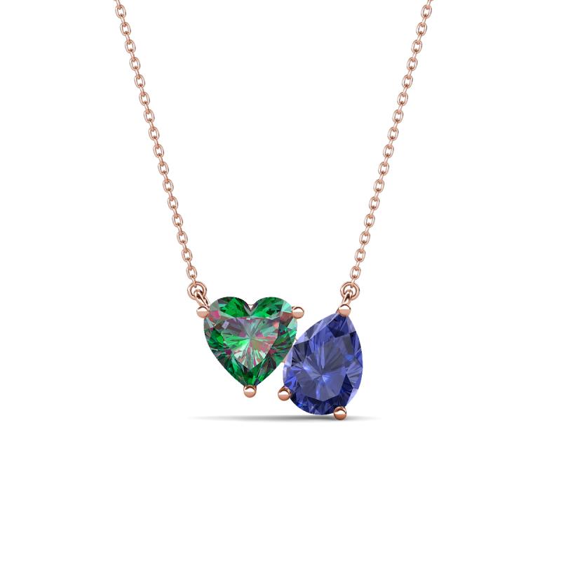 Zuri 1.35 ctw Heart Shape Created Alexandrite with Pear Shape Iolite Toi Et Moi Women Pendant Necklace 