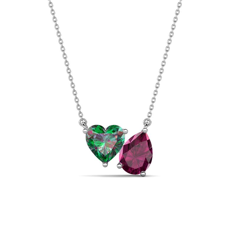 Zuri 1.65 ctw Heart Shape Created Alexandrite with Pear Shape Rhodolite Garnet Toi Et Moi Women Pendant Necklace 