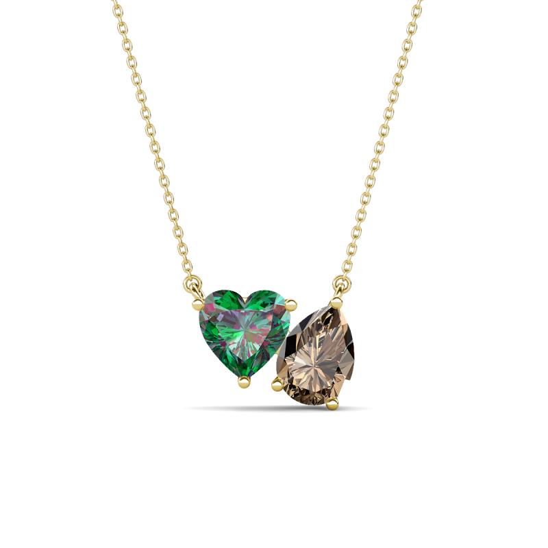Zuri 1.40 ctw Heart Shape Created Alexandrite with Pear Shape Smoky Quartz Toi Et Moi Women Pendant Necklace 