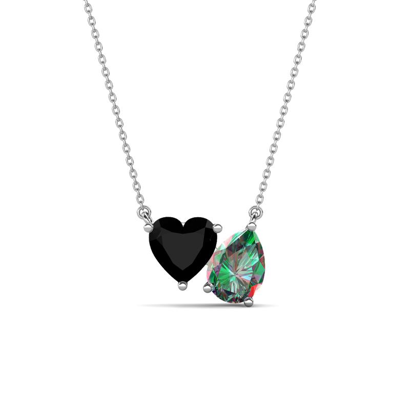 Zuri 1.56 ctw Heart Shape Black Onyx with Pear Shape Created Alexandrite Toi Et Moi Women Pendant Necklace 