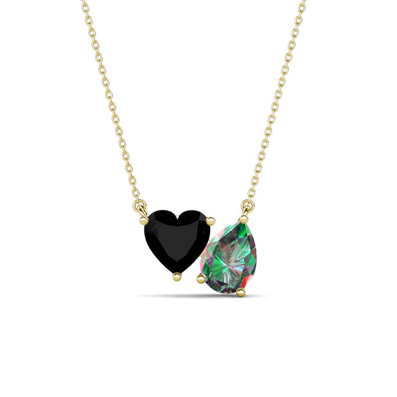 Zuri 1.56 ctw Heart Shape Black Onyx with Pear Shape Created Alexandrite Toi Et Moi Women Pendant Necklace 