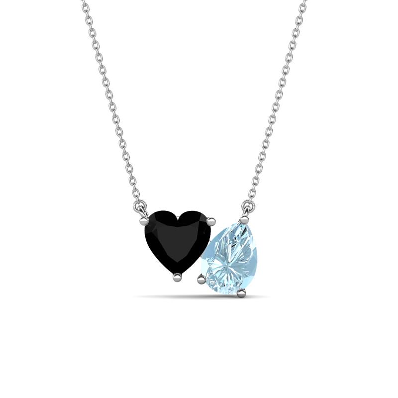 Zuri 1.30 ctw Heart Shape Black Onyx with Pear Shape Aquamarine Toi Et Moi Women Pendant Necklace 
