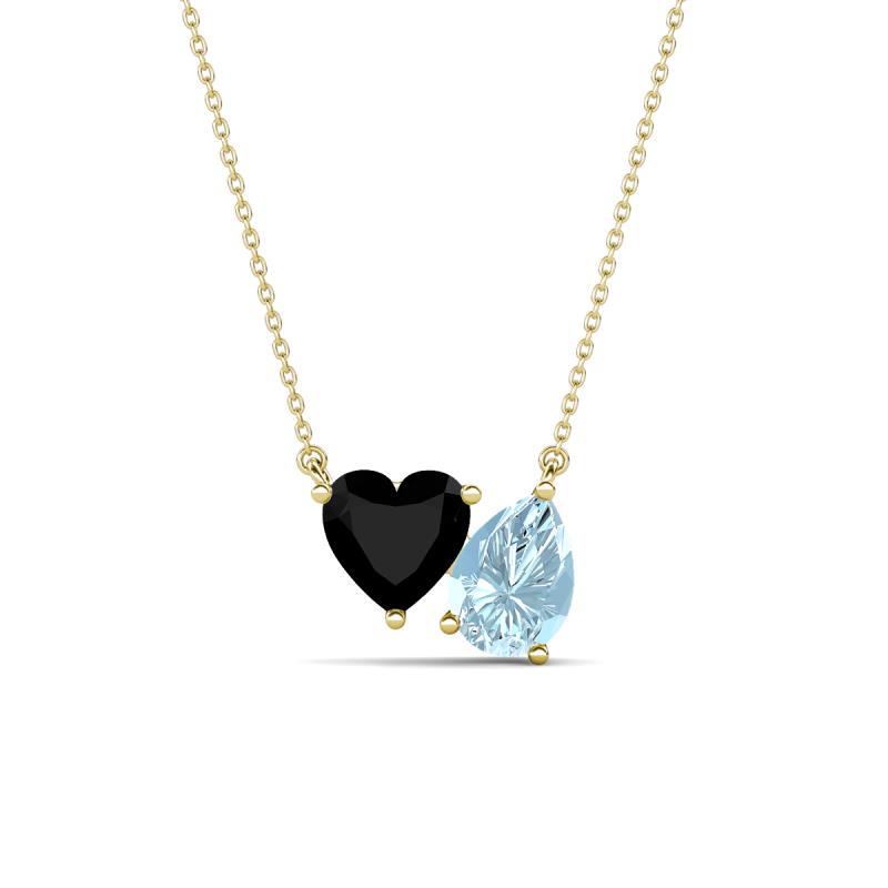 Zuri 1.30 ctw Heart Shape Black Onyx with Pear Shape Aquamarine Toi Et Moi Women Pendant Necklace 