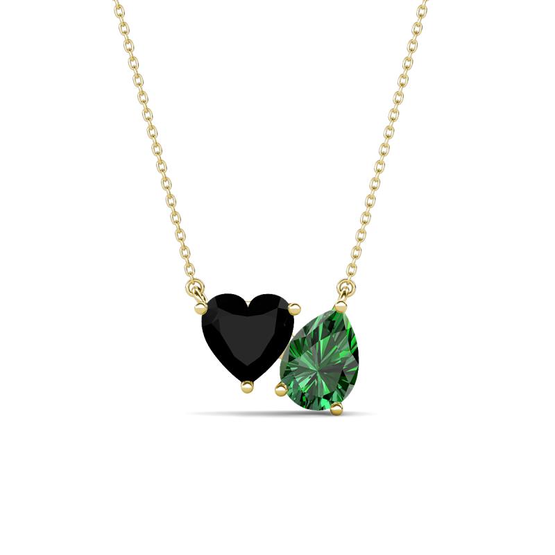 Zuri 1.50 ctw Heart Shape Black Onyx with Pear Shape Created Emerald Toi Et Moi Women Pendant Necklace 