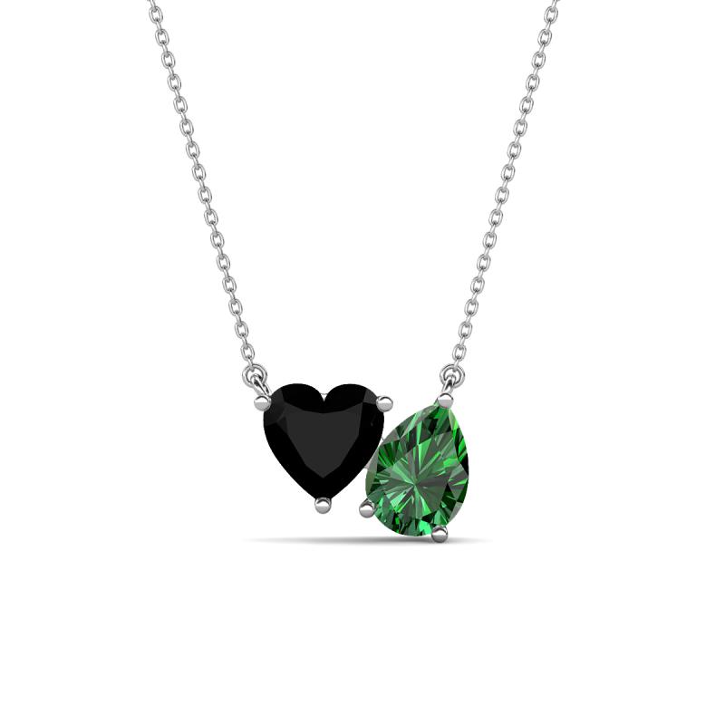 Zuri 1.50 ctw Heart Shape Black Onyx with Pear Shape Created Emerald Toi Et Moi Women Pendant Necklace 