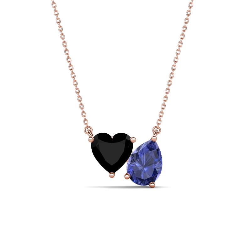 Zuri 1.30 ctw Heart Shape Black Onyx with Pear Shape Iolite Toi Et Moi Women Pendant Necklace 