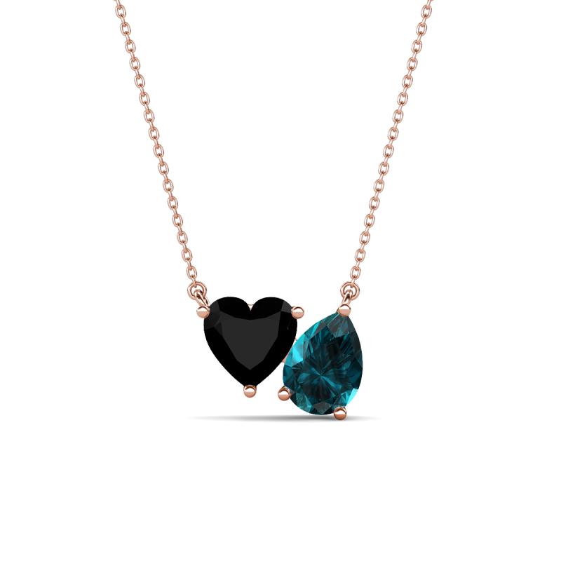 Zuri 1.55 ctw Heart Shape Black Onyx with Pear Shape London Blue Topaz Toi Et Moi Women Pendant Necklace 