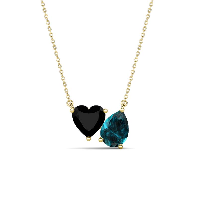 Zuri 1.55 ctw Heart Shape Black Onyx with Pear Shape London Blue Topaz Toi Et Moi Women Pendant Necklace 