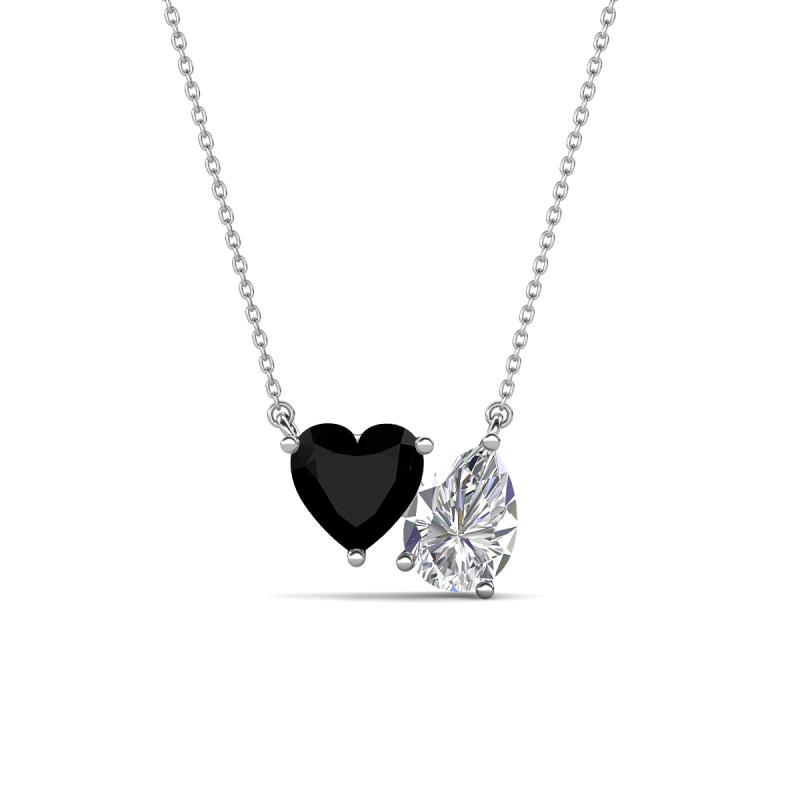 Zuri 1.55 ctw Heart Shape Black Onyx with Pear Shape Moissanite Toi Et Moi Women Pendant Necklace 
