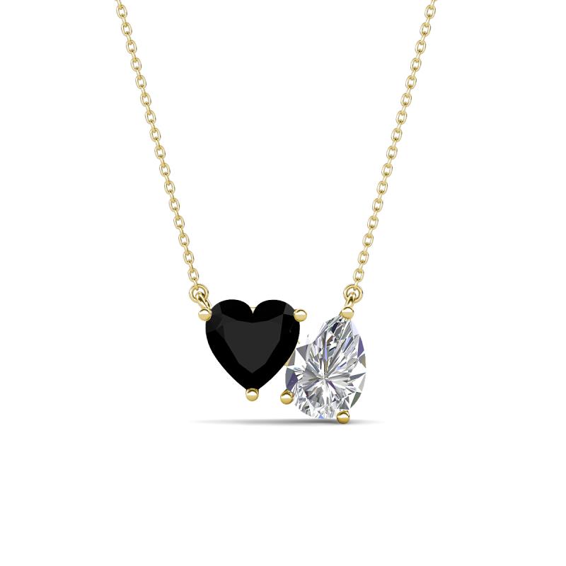 Zuri 1.55 ctw Heart Shape Black Onyx with Pear Shape Moissanite Toi Et Moi Women Pendant Necklace 