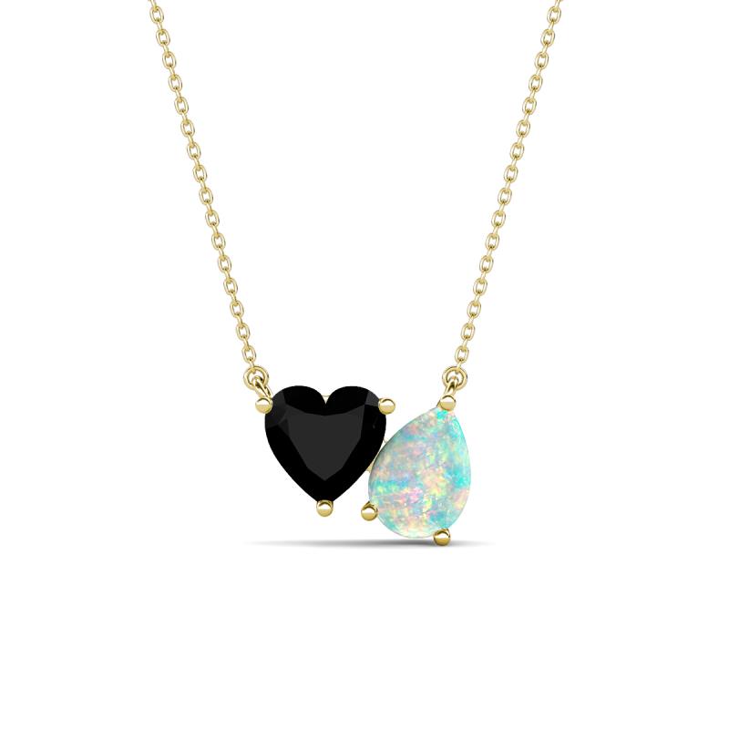 Zuri 1.05 ctw Heart Shape Black Onyx with Pear Shape Opal Toi Et Moi Women Pendant Necklace 