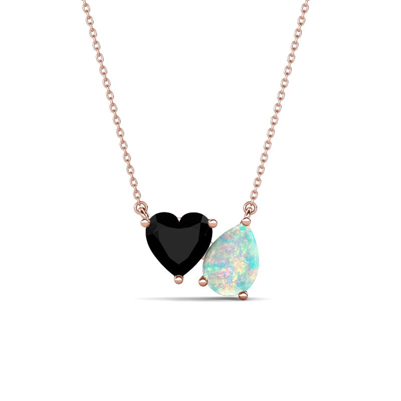Zuri 1.05 ctw Heart Shape Black Onyx with Pear Shape Opal Toi Et Moi Women Pendant Necklace 