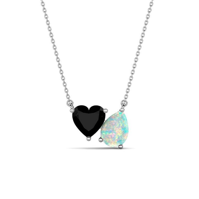 Zuri 1.05 ctw Heart Shape Black Onyx with Pear Shape Opal Toi Et Moi Women Pendant Necklace 