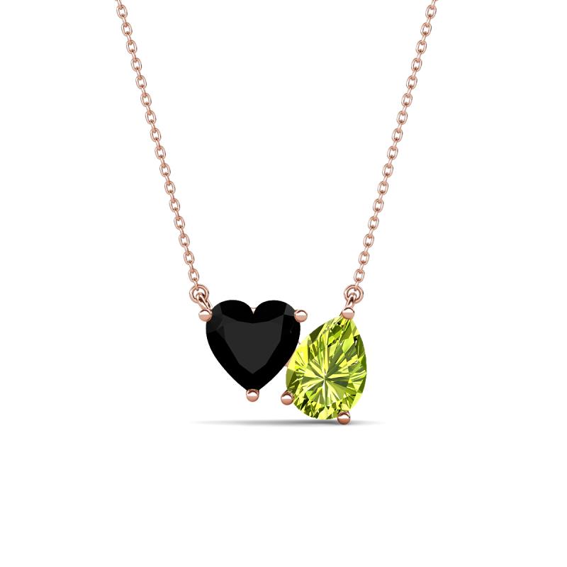 Zuri 1.50 ctw Heart Shape Black Onyx with Pear Shape Peridot Toi Et Moi Women Pendant Necklace 
