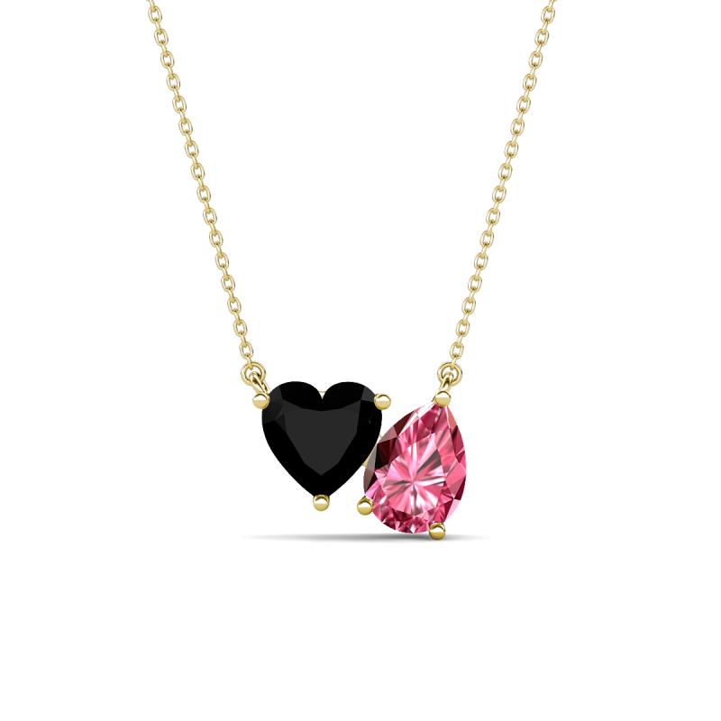 Zuri 1.40 ctw Heart Shape Black Onyx with Pear Shape Pink Tourmaline Toi Et Moi Women Pendant Necklace 