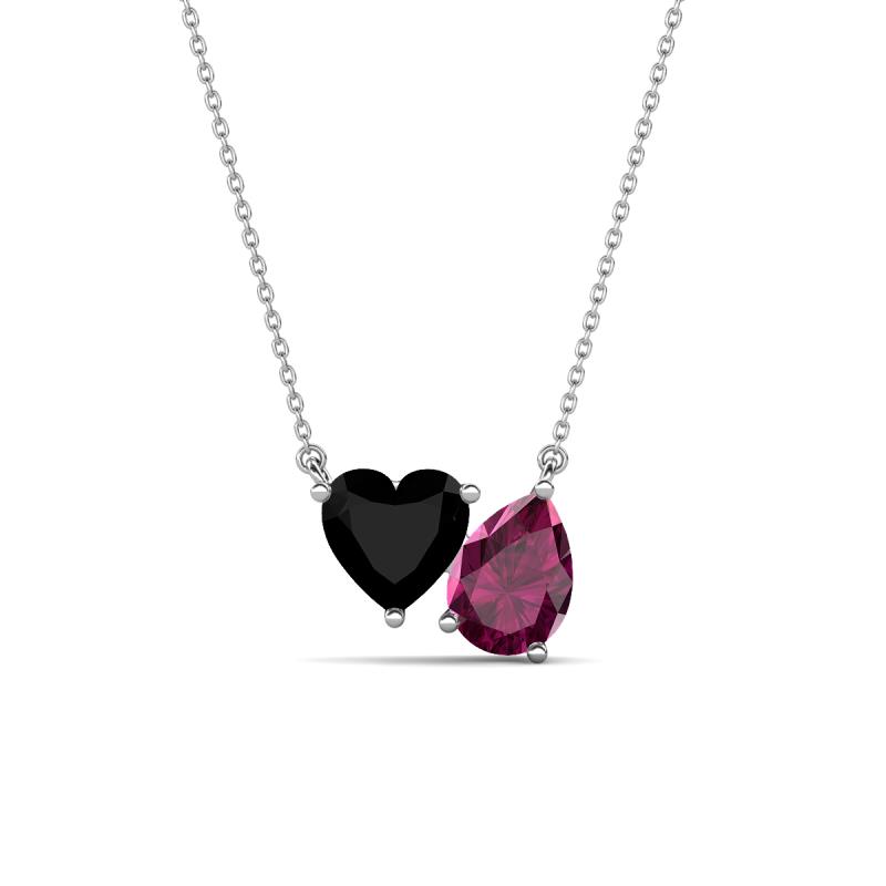 Zuri 1.60 ctw Heart Shape Black Onyx with Pear Shape Rhodolite Garnet Toi Et Moi Women Pendant Necklace 