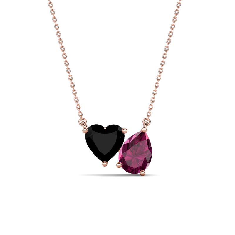 Zuri 1.60 ctw Heart Shape Black Onyx with Pear Shape Rhodolite Garnet Toi Et Moi Women Pendant Necklace 