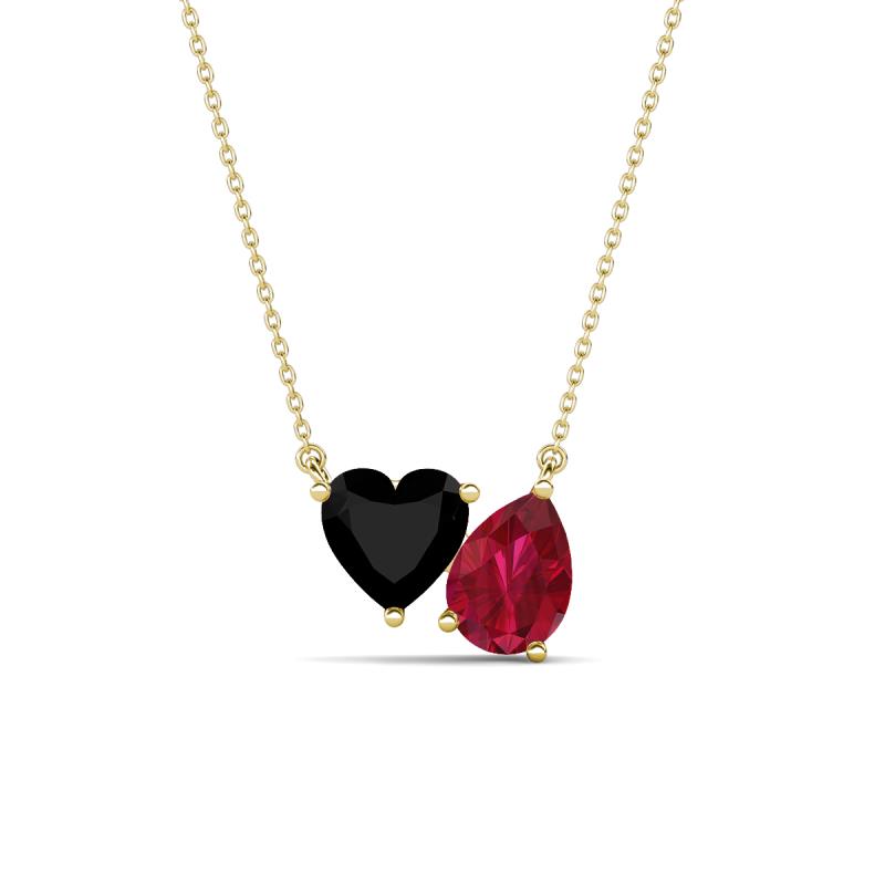 Zuri 1.65 ctw Heart Shape Black Onyx with Pear Shape Created Ruby Toi Et Moi Women Pendant Necklace 