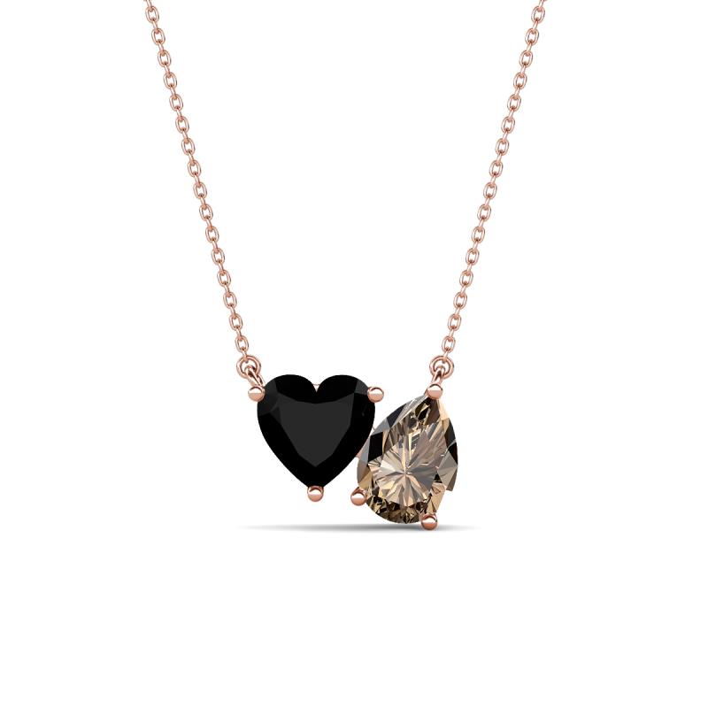 Zuri 1.35 ctw Heart Shape Black Onyx with Pear Shape Smoky Quartz Toi Et Moi Women Pendant Necklace 