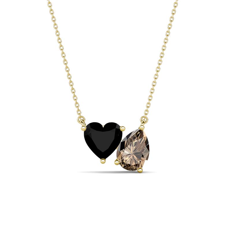 Zuri 1.35 ctw Heart Shape Black Onyx with Pear Shape Smoky Quartz Toi Et Moi Women Pendant Necklace 