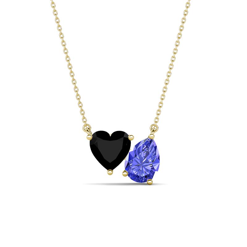 Zuri 1.45 ctw Heart Shape Black Onyx with Pear Shape Tanzanite Toi Et Moi Women Pendant Necklace 